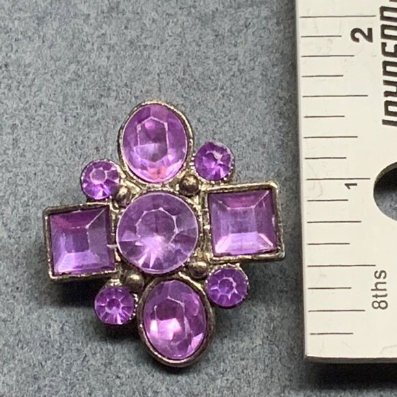 Art Deco Brooch Pin 1 In Purple Pink Rhinestone Gunmetal Silver Retro Geometric - Picture 4 of 4